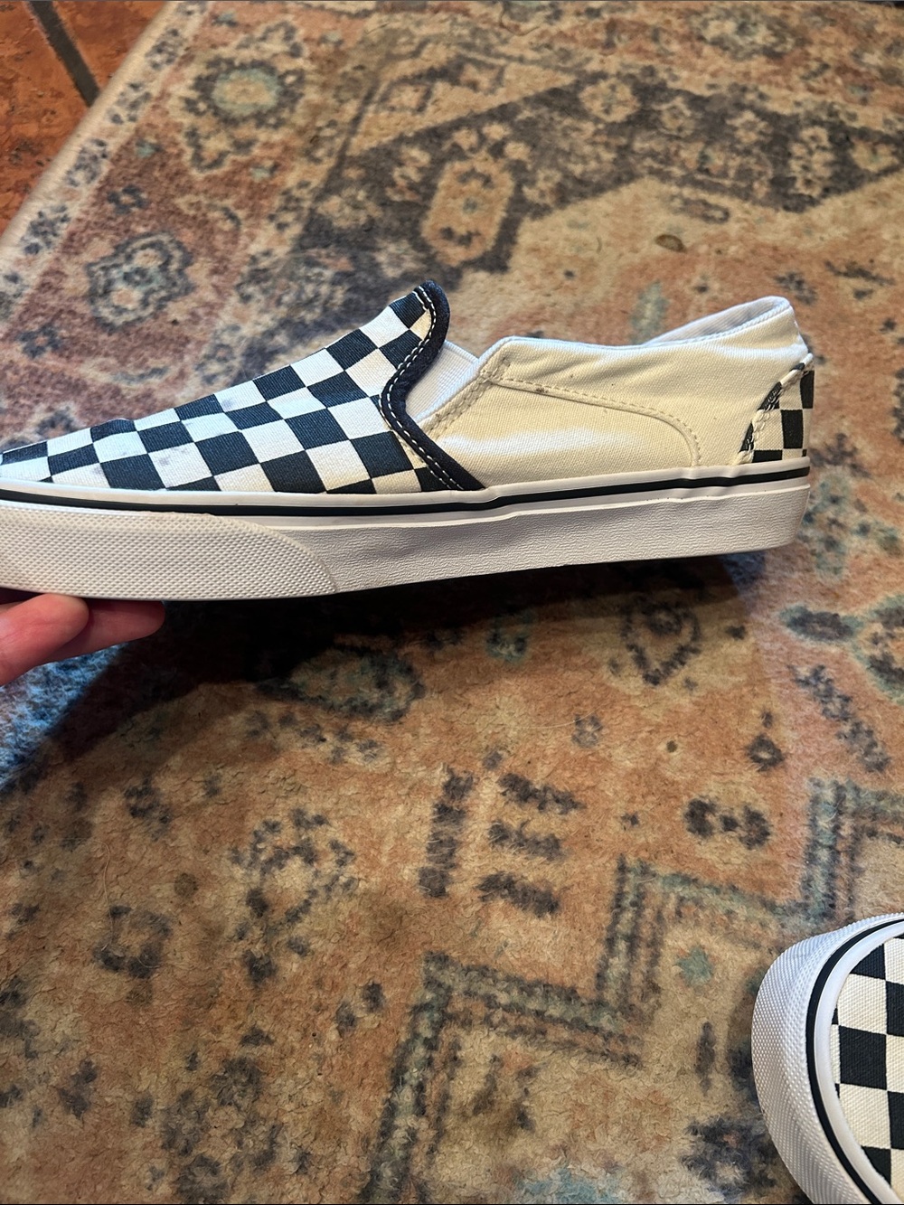 Vans Slip-On Checkerboard Canvas Sneakers - Black & Cream - Picture 6 of 13